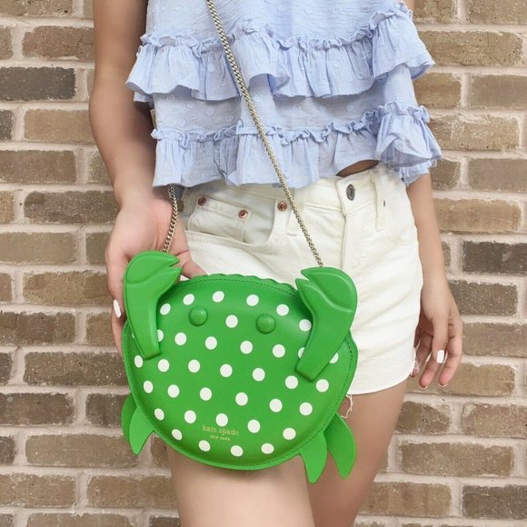 kate spade Handbags - Kate Spade Shelly Crab Novelty Crossbody Green White Polka Dots